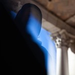 Hazy photo of rapper billy woods, shot from below.