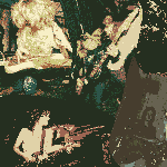 A collage of energetic performance shots of Thee Canadian Dispatch, featuring musicians playing electric guitars and drums in both indoor and outdoor settings. The layered images capture motion and intensity, with high‑contrast, stylized lighting and a vintage poster‑like aesthetic that emphasizes the band’s raw, dynamic energy.